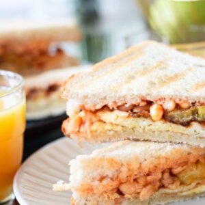 Plantain Egg and Baked Beans Sandwich