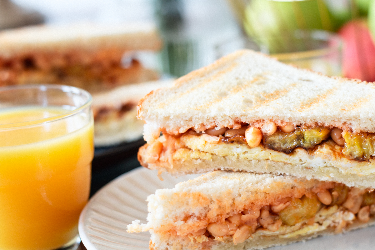 Plantain Egg and Baked Beans Sandwich
