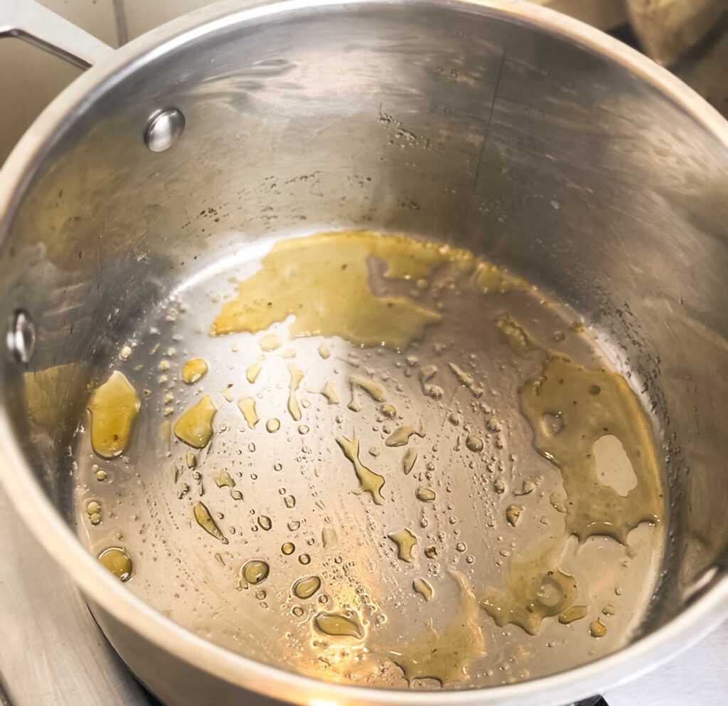 rock sugar caramelizing in a pot