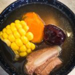 Chinese pork rib soup with corn carrots and jujube dates