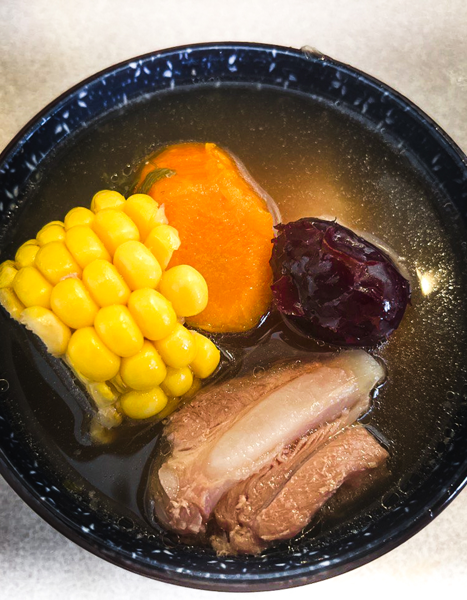 Chinese pork rib soup with corn carrots and jujube dates